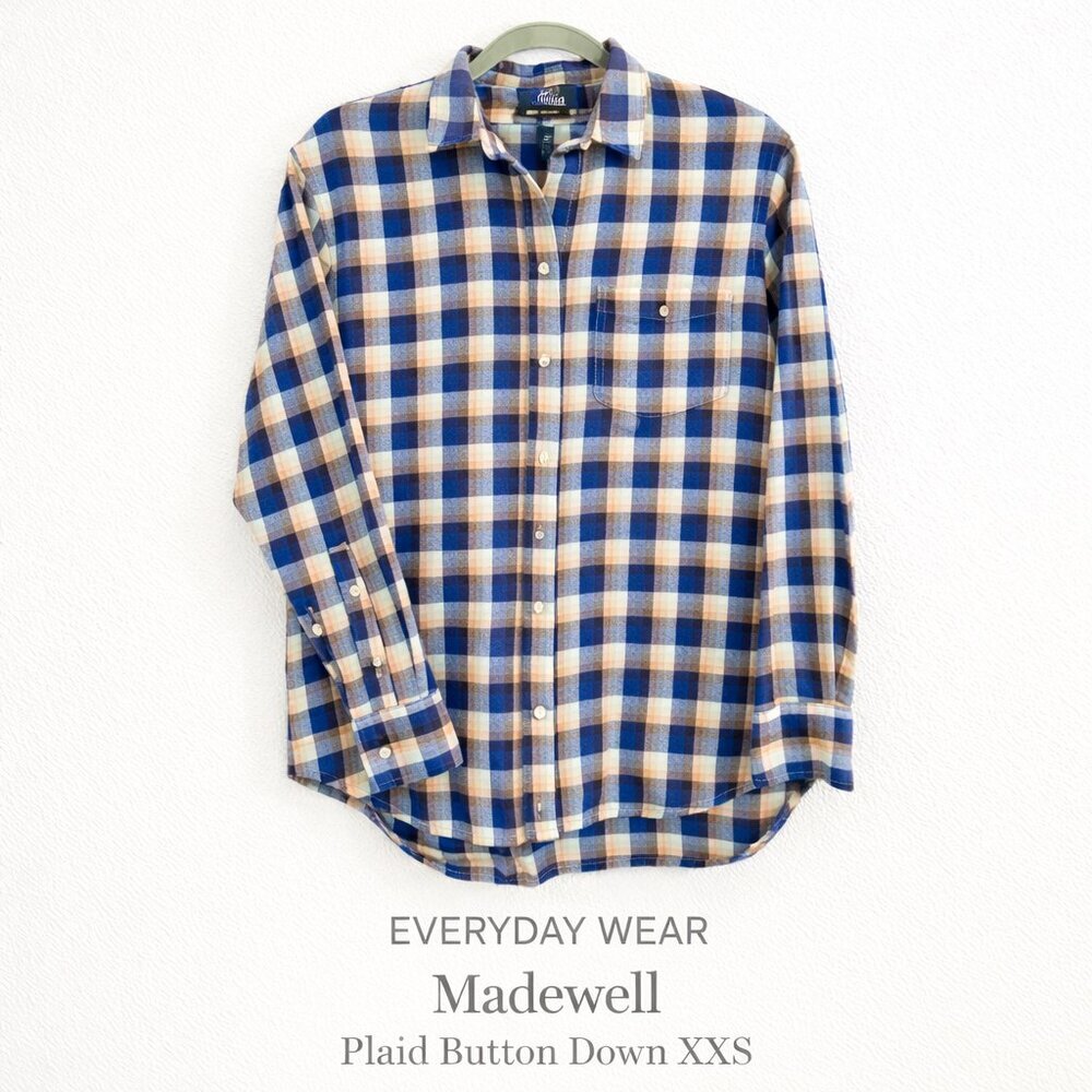Madewell Sunday Shirt Flannel Plaid Blue Pink XXS Cotton Button Down